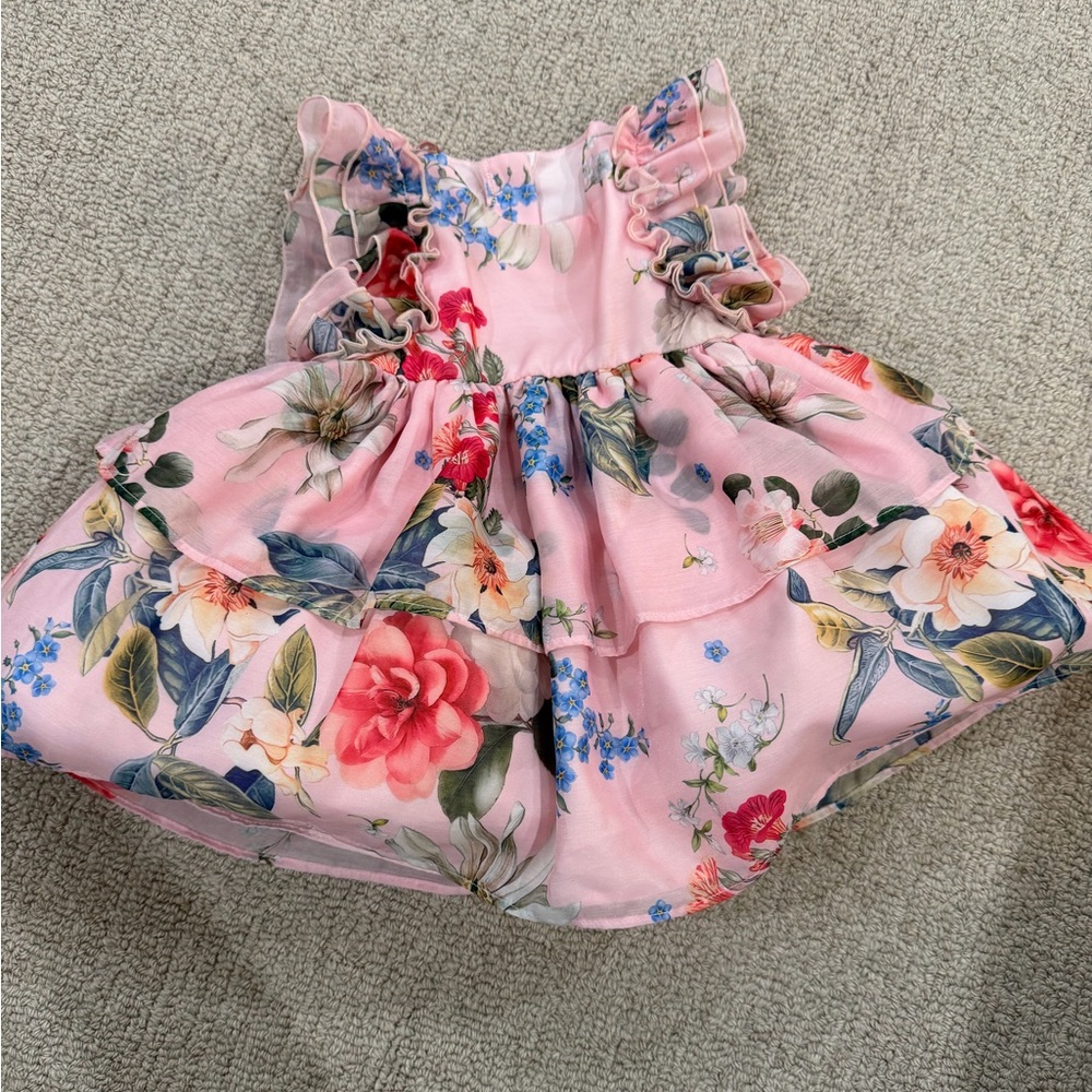 Pippa & Julie Pink Floral Ruffled Girls' Dress